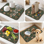 Vintage Floral Dish Drying Mat for Kitchen Counter Coffee Bar 18x24 in | Decorative Non Slip Absorbent Kitchen Dishes Drainer Mat, with Anti-slip Rubber Backing & Hanging Loop, for Sink, Home Gift