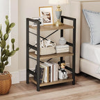 Bookshelf, 3 Tier Industrial Bookcase, Metal Small Bookcase, Rustic Etagere Book Shelf Storage Organizer for Living Room, Bedroom, and Home Office(Light Coffee) Patent Pending D29873033
