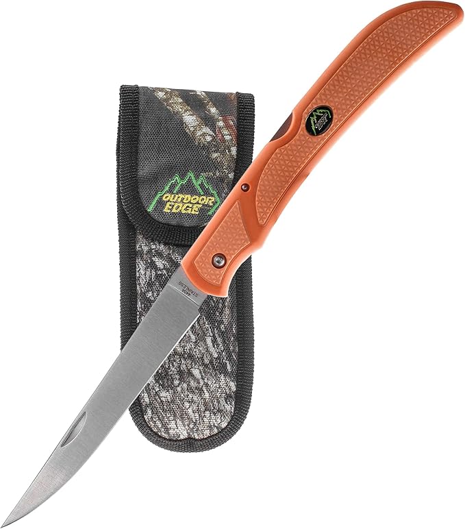 OUTDOOR EDGE Fish & Bone - Folding Fillet Knife with 5.0" 440A Stainless Steel Blade for Fish and Processing Big Game - Pocket Clip