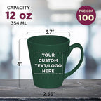 DISCOUNT PROMOS Custom Glossy Ceramic Latte Coffee Mug 12 oz. Set of 100, Personalized Bulk Pack - Perfect for Tea, Espresso, Cappuccino, Hot Cocoa - Green