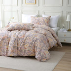 ABREEZE Paisley Bedding Sets 3Pcs Brushed Cotton Duvet Cover Set King Size Rustic Damask Gold Floral Comforter Cover with Zipper Closure Boho Bedding Collections