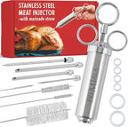 304-Stainless Steel Meat Injector - With Marinade Straw! 4 Needles, Spare Orings, Ebook, Spares Available! The Original 2oz Marinade Injector Syringe Kit Creates Juiciest Turkey and BBQ Ever!