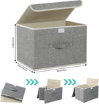 Storage Boxes, Collapsible Storage Bins with Lids, Cotton and linen cloth Storage Baskets with Handle, for Books, Closet, Bedroom, Home, 15x9.8x9.8 in, Grey