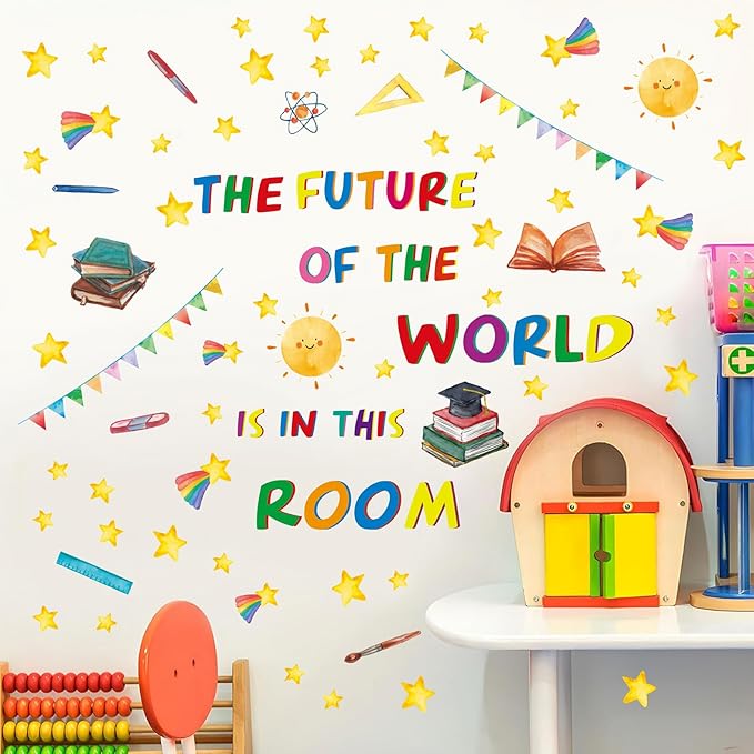 Colorful Inspirational Quote Wall Decals,The Future of The World is in This Room Stickers,Positive Classroom Wall Decals,Motivational Window Sticker for Classroom School Room Playroom Nursery
