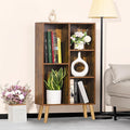 LEYAOYAO 5 Cube Small Bookshelf,3 Tier Mid-Century Bookcase with Legs,Wood Bookshelves Storage Organizer Shelf,Narrow Book Shelves,Brown Bookcases