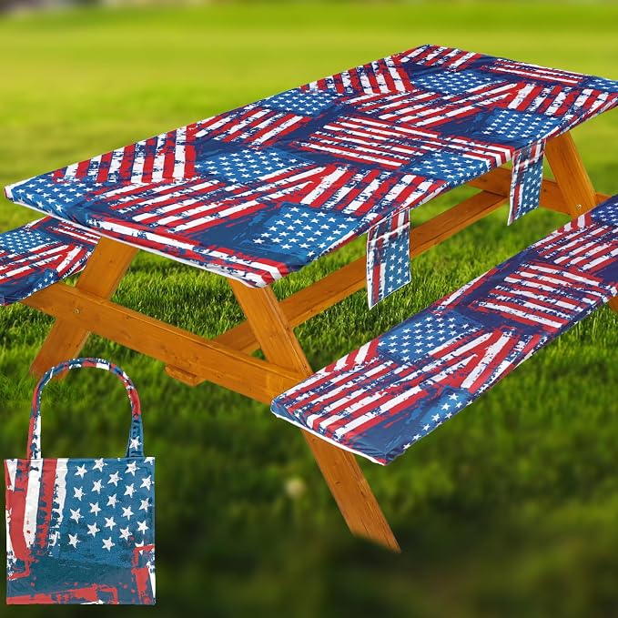 Picnic Table Cover with Bench Covers Table Cloth Tablecloth Summer Outdoor Rv Patio Tent Camping Glamping Campsite Camper Essentials Accessories Items Gear Gadgets Stuff Necessities Supplies Must Have