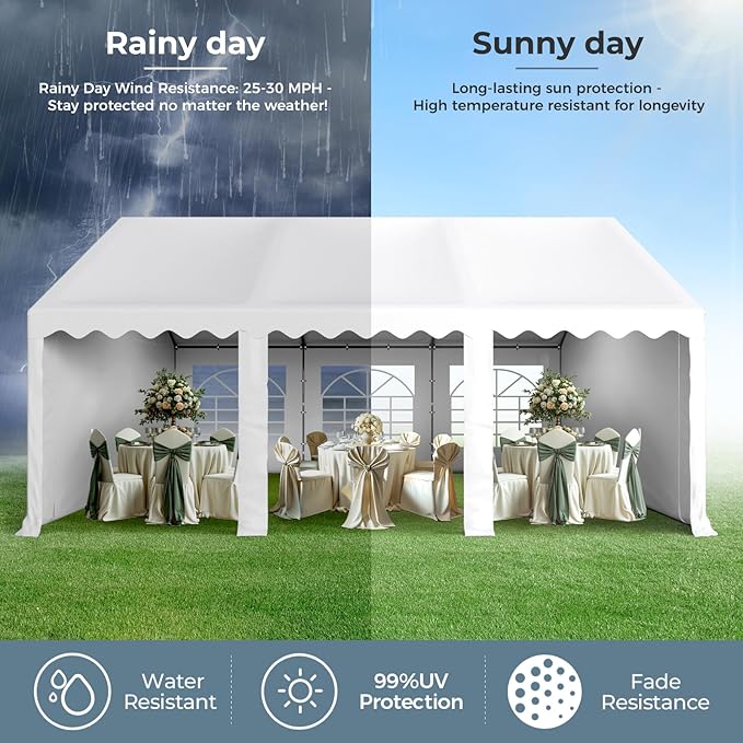 GREEN PARTY 16x20FT Party Tent Heavy Duty, Large Wedding Event Shelters with 3 Carry Bags & Removable Sidewalls, Outdoor Canopy Gazebo Commercial Tent for Carport Camping Garden Patio