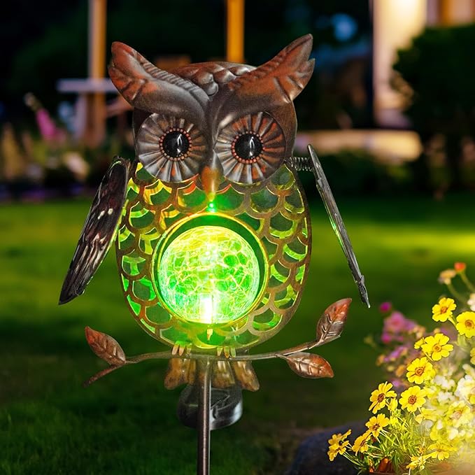 HONGLAND Solar Lights Outdoor Decor Waterproof, Solar Owl Garden Decorative Stake, Whimsical Gardening Gifts for Women Mom, Owl Outdoor Lights for Yard Patio Lawn Decor