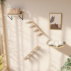 2PCS Cat Wall Shelves with Scratching Mat, 16.6x9.7 Inch Solid Pine Wood Wall Mounted Kitten Floating Shelf, Window Perch Hammock, Cats Wall Furniture for Cats Sleeping, Playing, Climbing