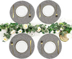 SHACOS Round Braided Placemats Set of 6 Thick Woven Placemats Washable 15 inch Circle Place Mats Non Slip Table Mats for Dining Table, Gray White
