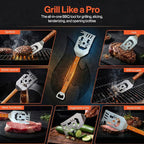 Stainless Steel Grill Spatula for Outdoor Grill, 7-in-1 BBQ Spatulas Turner, Fork & Tongs, Heavy Duty Metal Grilling Spatula with Bottle Opener, Multifunctional Barbecue Grilling Tool