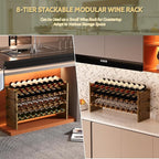 Bamboo Large Wine Rack, 8-Tier Freestanding Floor Bottle Storage Holder | 69-Bottle Storage | Wooden Wine Storage Organizer Shelves for Kitchen Bar, Cellar, & Dining Room | Walnut | Anti-Tip Kit