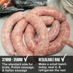 Bearded Butchers Natural Hog Sausage Casings 32-35mm, Edible Pre-Flushed | Stuffs 25-30 lbs, natural snap & bite, resealable brine bag, for bratwurst, Italian sausage, kielbasa, hot dogs, Polish
