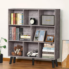 LEYAOYAO 8 Cube Bookshelf,Farmhouse Bookcase with Legs,Modern Dirty Grey Mid-Century Bookshelves,Large 3 Tier Open Storage Organizer Shelf, Retro Wood Display Book Case