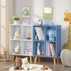 YAHARBO 4 Cube Bookshelf, Blue Small Kids Book Shelf with Cubby Storage,Wooden Modern Bookcase with Legs,2 Tier Freestanding Display Book Case Organizer,Bookshelves for Office,Nursery,Playroom