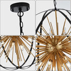31.5" Black Gold 16-Light Globe Sputnik Chandelier Modern Industrial Adjustable Hanging Ceiling Firework Pendant Light Fixture for Entryway Foyer Stairway Bedroom Dining Living Room Hallway
