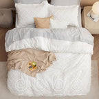 Bedsure Full Size Comforter Set - Ivory Comforter, Boho Tufted Shabby Chic Bedding Comforter Set, 3 Pieces Vintage Farmhouse Bed Set for All Seasons, Fluffy Soft Bedding Set with 2 Pillow Shams
