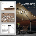 PURPLE LEAF 11 Feet Double Top Deluxe Solar Powered LED Square Patio Umbrella Offset Hanging Umbrella Outdoor Market Umbrella Garden Umbrella, Beige