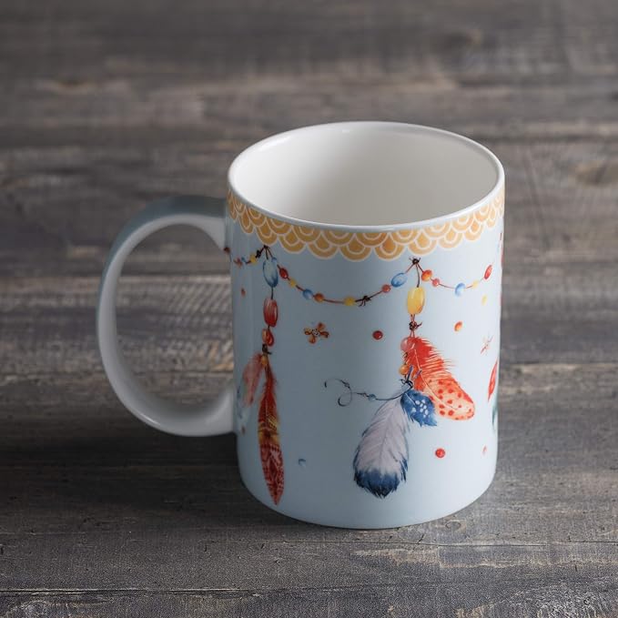 Maison d' Hermine Coffee Mug with Handles Tea Cups (12 Ounce, Pack of 1) | Fine Bone China Coffee Mugs for Hot Beverages Cappuccino Latte Home Restaurant Hotel Spring Summer -Ibiza - Blue - Festival