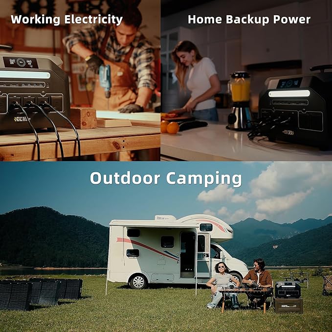IEE P2400 Portable Power Station with 1x500W Solar Panel,2400W AC Outlet(Peak 5000W),1800W 1.2H Fast Charge,2048WH Lifepo4 Battery,5-8MS EPS Switch Below 30DB Solar Power Generator for Home Backup,RV.