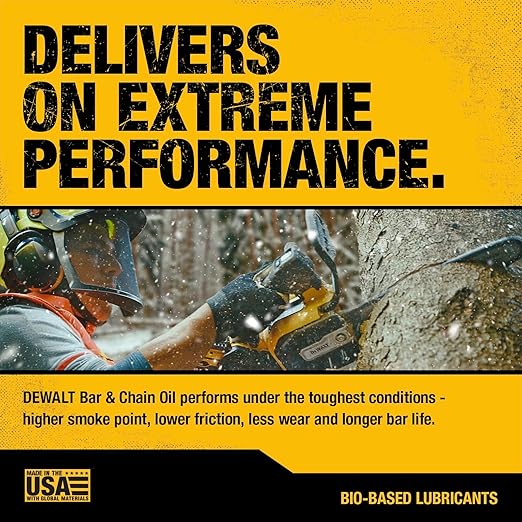 DEWALT – Biodegradable Bar & Chain Oil – Green, Eco-Friendly, Non-Toxic Professional Bar & Chainsaw Lubricant – Ultraclean All-Season Oil for Gas, Electric Saw, and Pole Saw, 32 oz (Case of 12)