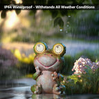 Solar Frog Garden Statue with Rotating Blinking Led Eyes Waterproof Resin Outdoor Decor Auto Dusk-to-Dawn Sensor for Patio Yard Garden Unique Birthday Housewarming Gifts for Women Mom Grandma