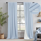 Light Blue Curtains 96 Inches Long for Living Room Linen Boho Blackout Room Darkening Back Tab Pleated Thermal Window Treatments Pale Blue Black Out Curtain Drapes for Bedroom Decor 96 Length 2 Panel