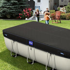 7x10 Ft Rectangular Pool Cover with Reflective Strips for Above Ground Pool, 420D Swimming Pool Cover for Rectangular or Oval Frame Pools, Solar Cover with Drawstring and Ground Nails