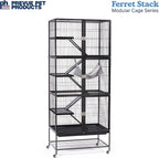 Prevue Pet Products Ferret Stack Six Story Ferret Home - Portable Stand, Escape Proof Lock, Includes Hammock & Ramps, Expandable Six Story Cage Stacking System with Wheels - Black