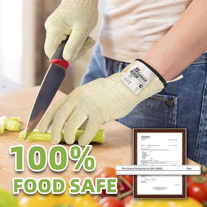 Schwer SlicePro ANSI A9 Cut Resistant Gloves, Food Grade Cutting Gloves for Kitchen Food Prep, Mandoline Gloves for Meat Cutting, Oyster Shucking, Fish Fillet Processing, PR1501, 10 Pairs, XL
