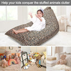 Jorbest Stuffed Animal Storage Bean Bag Chair Cover for Kids and Adults, Bean Bag Stuffed Animal Storage, Luxury Velvet Leopard Print Bean Bag Covers Only without Filling, (200L/52 Gal)