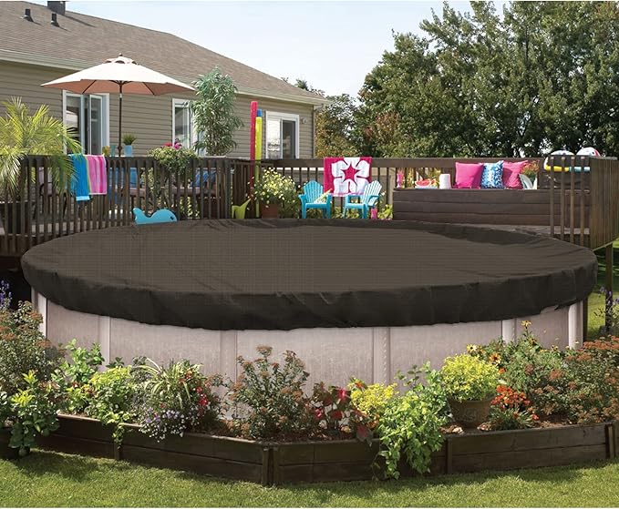 ECOOPTS 11 ft Round Pool Cover for Above Ground Pools, Swimming Pool Cover Protector Winter Safety Cover (Brown)