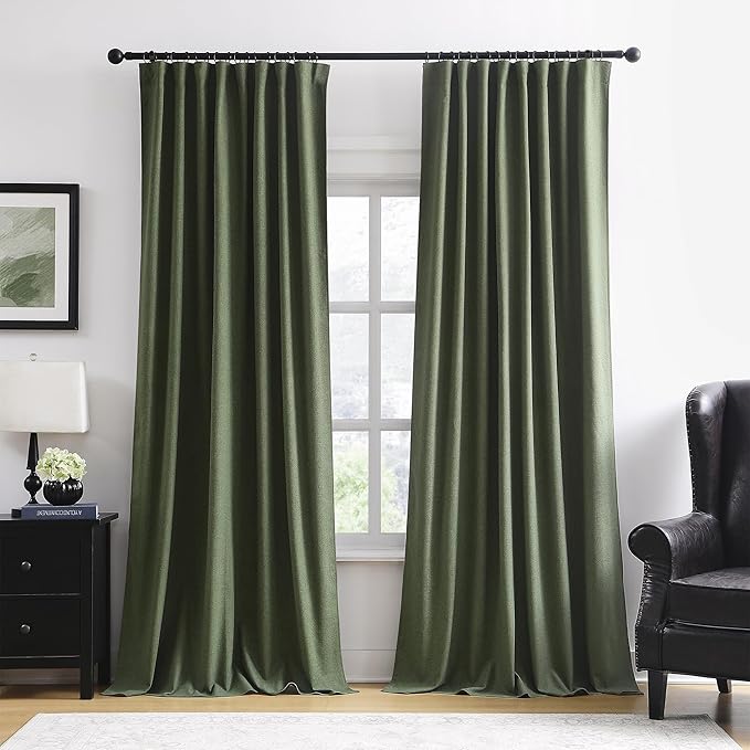 RAIN CITY 2 PCs Long Blackout Curtains 120 Inch Long 10ft, Back Tab Pleated Look Track System Drapes with Hooks, Modern Blackout Winodw Curtains for Ceiling Living Room Patio 50x120-Loden/Olive Green