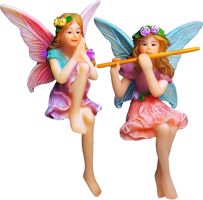 Mood Lab Fairy Garden - Miniature Fairies Figurines - Sitting Girls Set of 2 pcs - for Outdoor or House Decor Statue Kit