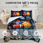 Axolotl Ball Game Bedding Set Queen,Basketball Comforter Set Sports Bedding,Volleyball Comforter Set Soccer Bedding,Football Comforter Colorful Grunge Style for Kids Boys Teens,1 Quilt 2 Pillowcases