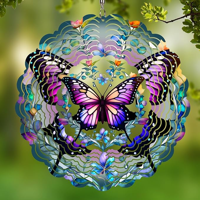 Wind Spinners Outdoor Butterfly - Birthday Gifts for Women Mom Wife Grandma, Hanging Wind Sculptures Wind Spinners, 12 inch 3D Wind Spinner for Garden Decor for Outside, Garden, Patio, Yard, Outdoor
