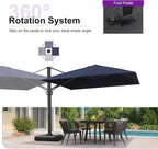 PURPLE LEAF 10 FT Cantilever Umbrella with Base Square Large Aluminum Outdoor Offset Patio Umbrella with 360° Rotation for Pool Garden Deck Backyard Navy Blue