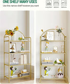 Bookcase Bookshelf, Tempered Glass Bookshelves, Slim Shelving Unit for Bedroom, Bathroom, Home Office, Steel Frame, 4 Tier Gold BC21499G