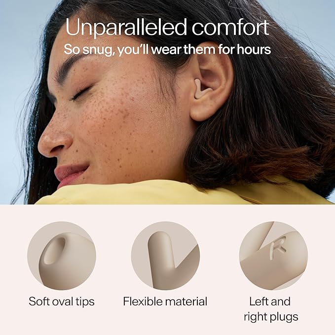 Alpine Silence Earplugs for Sleep, Focus & Travel - V-Shape Snug Fit & Soft Oval Tips – 4 Sizes XS/S/M/L - Comfortable, Reusable Hearing Protection - SNR 22dB & NRR 16 Noise Reduction – Beige