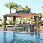 YOLENY 12'x16' Gazebo Wood Grain Aluminum Frame Hardtop Gazebos with Galvanized Steel Roof, Curtains and Nettings for Backyard,Patio and Garden