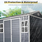 8x6 FT Resin Outdoor Storage Shed with Floor, Windows & Lockable Doors Waterproof All-Weather Garden Shed for Backyard, Patio, and Lawn Equipment Storage, Grey