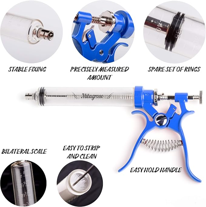 Meat Injector Marinade Gun Stainless Steel Outdoor Kit Flavor Food Syringes & 4 Marinades Needles for BBQ Grill Smoker Injectors Professional Syringe Held Culinary Barbecue Tool (Blue)