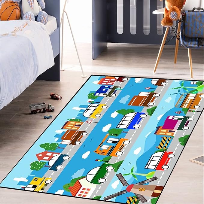 Car Carpet for Kids Kids Rugs for Playroom Car Track Rug Road Rug for Kids Car Play Rug Road Carpet for Toy Cars Car Track Rugs for Boys Car Rug for Boys Room 4'×5'