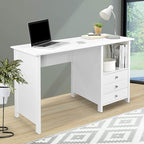 Techni Mobili White Desk with Drawers - Small Office Desk with 3 Cabinet Drawers, Open Shelf, & Laminated Wooden Panels Office & Study Table for Bedroom & Workstations