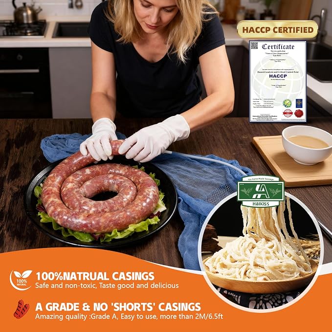 Natural Hog Sausage Casing, Edible Casings for Sausage Making,Pre-Tubed, Great for Snack Sticks, Italian Sausage, Hot Dog Casing, Breakfast Sausage Links and Most Sausage -10M/32ft,Φ34-36mm