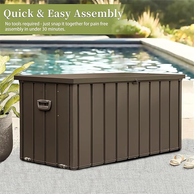 Metal Storage Box for Outdoor Dark Brown Lockable Water-Resistant Deck Box for Patio Garden Tools Organization Rust-Resistant Heavy-Duty Outside Storage Box (150 Gallon)