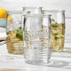 Glaver's Set of 8 Tumbler Glass Cups 20 OZ Mason Stemless Tall Drinking Glasses For Everyday Use, Modern yet Vintage Original Mason Logo Glassware for Bar, Water, Beer, Juice.