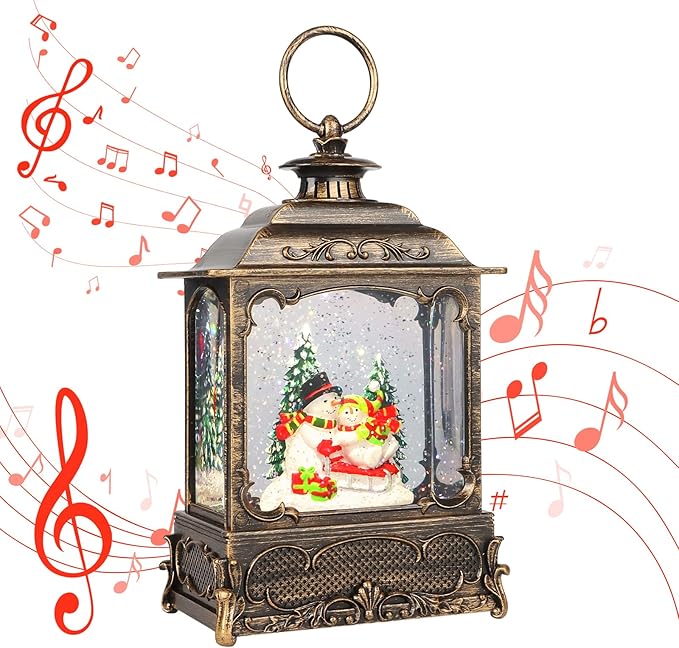 Christmas Snow Globes,Christmas Decorations for Home,with 6 Hour Timer,Musical Snow Globe,Battery Or USB Powered,Christmas Lantern,Christmas Festival Decor, Snowman Skiing