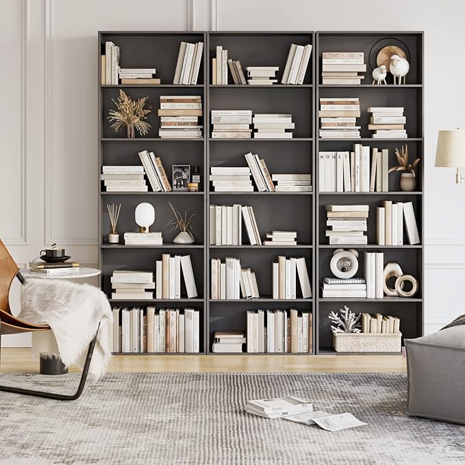 FOTOSOK 6-Tier Open Bookcase and Bookshelf, Freestanding Display Storage Shelves Tall Bookcase for Bedroom, Living Room and Office, Dark Gray