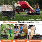 Wagons Carts Foldable, Collapsible Wagon, Foldable Wagon Cart with Wheels, Folding Wagons for Beach Camp Sports Garden, 2 Cup Holders/Lightweight Portable/Black/360 LBS